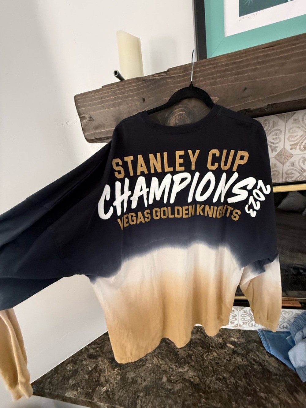 Fanatics Black White Tan Vegas Golden Knights Ombre Long-Sleeve Tee - Picture 5 of 5